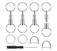 4Pack Quick Release Keychain Detachable Pull Apart Keychain Spring Split Snap Separate Dual Pull Apart Key Chain with 2pcs Split Rings 2pcs D-Shaped Key Rings and 1pieces Screwdriver for Bag Belt