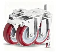 4Pack Red PU Casters3" to 5" Stainless Steel Wheels with M12 Threaded Stem 242LB Capaci Swivel Design for Easy Maneuverabili Perfect for Fur and Equint