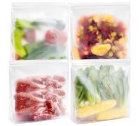 4Pack Reusable Freezer Bags, Stand Up Food Storage Bags PEVA Sandwich Bags, Extra Thick Leakproof Silicone and Plastic Free Zipper Snack Lunch Bags for Food Travel Freezer Organization - BPA Free