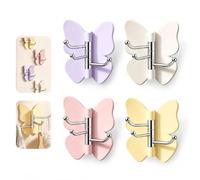 4Pack Rotating Butterfly Adhesive Wall Hooks,Wings Adjustable 270°,Three Hook Can Rotate 180°,Heavy Duty No-Drill Design,No Drill Wall Mount Storage Hook,Saving Hooks for Inner&Outer Corners (Mix)