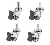 4Pack Rubber Swivel Casters with Brake M6 x 15mm & M8 x 20mm Threaded Stem Wheels Precision Bearings Silent 45kg Load Capacity Ideal for Plant Stands 1 Inch (M8 × 20)