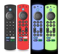 4Pack Silicone Remote Case Cover for Firestick 4K Max (2nd)/Insignia/Pioneer/Omni (QLED) Series Alexa Voice Remote Enhanced w/Lanyard, Glow in The Dark (Black+Red+Glow Blue+Glow Green)