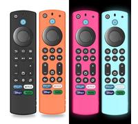 4Pack Silicone Remote Case Cover for Firestick 4K Max (2nd)/Insignia/Pioneer/Omni (QLED) Series Alexa Voice Remote Enhanced w/Lanyard, Glow in The Dark (Black+Sky Blue+Orange+Glow Rose Red)