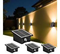4Pack Solar Fence Lights Outdoor Garden, Up and Down Wall Lights with Auto On/Off, IP65 Waterproof Solar Wall Light, Warm White Solar Powered Fence Light for Driveway/Deck/Patio