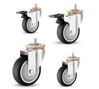 4Pack Solid Rubber Casters with Brake Threaded TPR No Noise WearResistant Stem Safety Locking Ideal for Toolboxes and Workbenches No Floor Marks