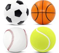 4Pack Sports Stress Balls Fidget Toy Fidget Sensory Anxiety Stress Relief Toy for Kids Adults, Includes Basketball Football Baseball Tennisball, Squeezable Balls Idea Party Favor