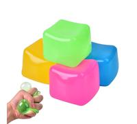 4pack Stress Cube Squishy Stress Balls for Adults Kids Sensory Fidget Toy for Your Best Mellow and Chill -Ice Cubes-Square Shape with Filling in Pink Yellow Blue Green Color