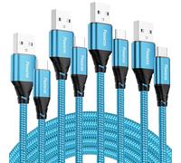 4Pack USB C Charger Cable 1M+1M+1M+1M Type C Charger Cable Fast Charging 3A Nylon Braided USB C Cable for iPhone 15 Plus Pro Max, Samsung Galaxy S24/S23/S22, Huawei P40/P30, Google Pixel (Light Blue)