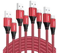 4Pack USB C Charger Cable 1M+1M+2M+2M Type C Charger Cable Fast Charging 3A Nylon Braided USB C Cable for iPhone 15 Plus Pro Max, Samsung Galaxy S24/S23/S22, Huawei P40/P30, Google Pixel (Red)