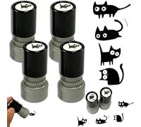 4Pack Vintage Cat Pattern Craft Stamp,Cute Black Cat Stamp,Retro Kitten Stamp Set,Reusable Pet Cartoon Craft Stamps for Scrapbooking Journal Diary Card Making Planner DIY Letter
