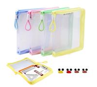 4Packs Colored File Folders Clear Waterproof, A4 Size Plastic Folders with Zipper, Silicone Rope & Cartoon Accents, Versatile File Bags for Documents, Letters, Books & Keepsakes, Office Supplies