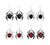 4Pair Gothic Crystal Spider Earrings for Women Fashion Retro Punk Halloween Drop Earrings for Women Jewelry Gift Red Black