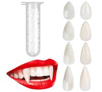 4Pair Vampire Teeth, 4 Size Halloween Cosplay Fangs Fake Teeth with Tooth Pellets Adhesive Realistic Vampire Fangs Adult for Cosplay Werewolf Makeup Vampire Costume Accessories