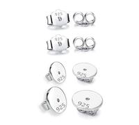 4Pairs 925 Sterling Silver Earrings Backs Replacements for Studs, Secure Earring Backings for Posts, Hypoallergenic Earring Safety Locking Butterfly Ear Backs 5mm Large Flat Earrings Stoppers 6/8mm