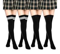 4pairs Black Knee High Socks, Black Thigh High Sockset, Long Socks Women | Over the Knee Sockset Thigh Highs Sock Suitable for Skirt Uniform for School and Daily Wear