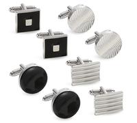 4Pairs Cufflinks for Men, Classic Men Cuff Links, Gentlemen's Disc Square Rectangle Cufflinks Fashion Tone Cuff Links, Retro French Striped Shirt Suit Button Cuff Link for Business Wedding Gift