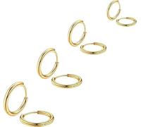 4Pairs Gold Hoop Earrings,Stainless Steel Earrings Set,Small Huggie Earrings Hypoallergenic Lightweight Gold Earrings for Women,Men,Girls,Boys,6/8/10/12mm