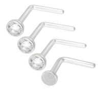 4pc 0.8mm 20g 0.8mm Nose Ring Bars L-Shaped Nose Ring Bar CZ Bioflex Clear Cute Flexible Bend Shape Studs Nostril Piercing 2.5mm Retainer Keeper