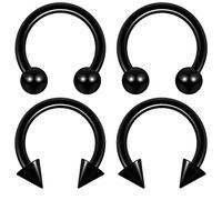4pc 14g 1.6mm Surgical Steel Black Horseshoe Earrings 14 Gauge 1.6mm 4mm Ball Spike Septum Earrings 8mm Eyebrow Piercing Jewellery