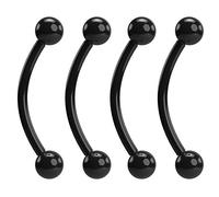 4pc 16g 1.2mm Black Acrylic Plastic Curved J-Curve Barbell Eyebrow Vertical Labret Bar Piercing Rings Men Women 10mm