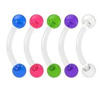 4pc 16g 1.2mm Flexible Acrylic Curved J-Curve Bar Rings Barbell Rook Stud Tragus Eyebrow Cartilage Bar - Clear Retainer Keeper