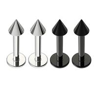 4pc 16g 1.2mm Labret Bar Piercing Jewellery Monroe Stud Lip Rings Hypoallergenic Surgical Steel Spike Black 8mm