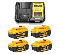 4PC 18V 8000mAh Lithium-ion Battery Replacement for Dewalt 18V Battery with DC112 Charger Compatible with Dewalt DCB210 DCB208 DCB206 DCB205 DCB204 (4Battery+Charger-18V 8.0Ah)