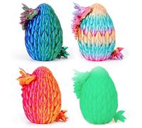 4PC 3D Printed Mini Dragon in Egg - Crystal Fidget Toy With Full Articulated Dragon Inside - Mystery Egg (B)