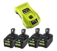 4PC 8.0Ah P108 Replacement for Ryobi Battery 18V and P117 Charger Compatible for Ryobi Battery RB18L50 RB18L25 RB18L40 RB18L15 RB18L13 P102 P103 P104 P105 P106 P107 (4Battery+1Charger)