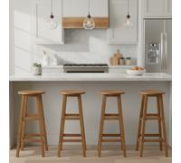 4PC Bar Stool Set Acacia Wood 75cm Natural Finish Kitchen Breakfast Stools