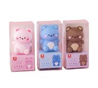 4pc Cartoon Mini Pencil Sharpener with Eraser Included, Portable and Cute Pencil Sharpener for Elementary School Students-Little Bear Style