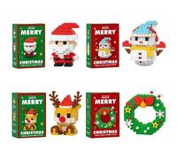 4PC Christmas Building Blocks Set, Christmas Element Building Blocks for Holiday Decor, DIY Mini Building Figures with Santa, Snowman, Reindeer & Wreath