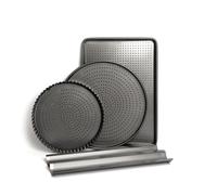 4pc Crusty Bake Non-Stick Bakeware Set with Quiche Tin, Pizza Crisper, Baguette Tray and Baking Tray Masterclass Grey One Size