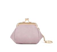 4pc Cute Solid Color Hasp Coin Purse PU Leather with Key Ring Kiss Lock Wallet Vintage Card Case Mini Bag for Commute(Pink)