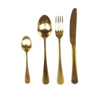 4pc Cutlery Set Brushed Gold Stainless Steel Cutlery - 1 Place Setting of Knife, Fork, Tablespoon & Teaspoon Modern Contemporary Dining Table Accessory