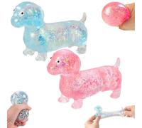 4pc Dachshund Squishy, Squishy Weiner Dog, Animals Squishies Soft Squeeze Fidget Toys, Sparkly Cute Mini Rainbow Sausage Dogs Stress Relief Toy Glitter Sausage Dog for Kids Adults (2pc-A)