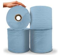 4pc DryFox 1Ply Jumbo Centrefeed Blue Paper Towels 300m/750 Sheets Per Roll | The Big One, 400x185mm Sheets, Massive Capacity Roll, Ideal for Automotive, Engineering, Manufacturing, Catering, Janitorial