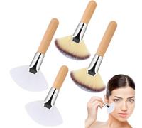 4pc Fan Brush - Fan Brush For Facial Care | Highlighter Applicator With Wooden Handle | Wheeled Wheeled Powder Makeup Applicator For Vacuum