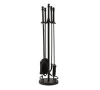 4pc Fireplace Companion Set Recycled Cast Iron Fireside Tools - Fire Poker, Brush, Shovel & Tongs with Matte Black Finish Vintage Style Hearth Tidy Fireplace Accessories Set