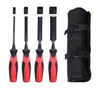 4Pc Flat Carving Chisel Set for Woodworking for TPR Handle Ergonomic Design Hardened Black Blade 1/4 3/8 1/2 1 Inch for Carpentry Sculpture and Slot Shaving