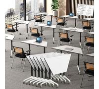 4PC Foldable Conference Table Set - White Flip Top Meeting Tables with Silent Wheels for Office Training Classroom Seminars Event Spaces - Portable & Versatile Solution for Meetings
