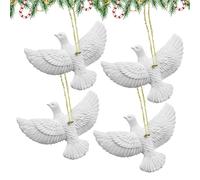 4Pc Friendship Turtle Doves Christmas Ornament | Resin White Peace Pigeons Decor | Friendship Pigeons Holiday Pendant | Hanging Turtle Doves Christmas Tree Decoration for Home