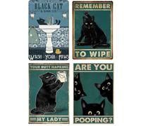 4PC Funny Cat Metal Tin Signs Posters for Bathroom Restroom | Fun Toilet Bathrooms Wall Decor Sign Door Poster | Are you Pooping Poop Remember to Wipe Sayings Stuff Art College Accessories
