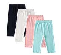 4PC Girls Leggings Solid Color Capri Leggings Kids Elastic High Waist Trousers Casual Stretchy Knee Length Pants Spring Soft Yoga Pants for Daily School Sports 10 Years Multicolor