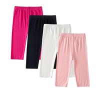 4PC Girls Leggings Solid Color Capri Leggings Kids Elastic High Waist Trousers Casual Stretchy Knee Length Pants Spring Soft Yoga Pants for Daily School Sports 3 Years Multicolor