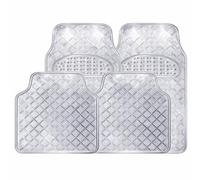 4PC HEAVY DUTY ALLOY CHECKER CHROME PLATE MAT ALUMINIUM EFFECT CAR MATS SET VAN - ANTISLIP WEARING LIGHTWEIGHT & STRONG INTERIOR PROTECTION (SILVER)