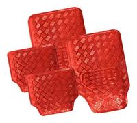 4pc Heavy Duty Red Alloy Checker Plate Mats - Aluminium Effect Car Mat Set Van | Waterproof Weaterproof - Strong Pack Of 4 Rear And Front Mats