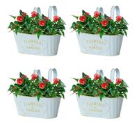 4Pc Iron Fence Hanging Baskets | Balcony planter for Railing | Yard Fence Hanging Flower planter Outdoor with Removable Hooks | Vintage Window Box Iron Hangings Flower Pots Decor for Garden