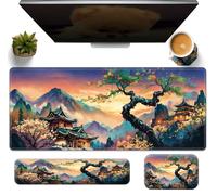 4PC Japanese Large Gaming Mouse Pad + Memory Foam Ergonomic Keyboard Wrist Rest Support + Wrist Rest + Coaster, Extended Desk Pad Set, Stitched Edge Non Slip Desk Mat for Office & Home, Japanese
