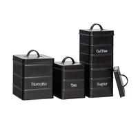4 Piece Vintage Metal Kitchen Canisters Set Harbour Housewares Black One Size